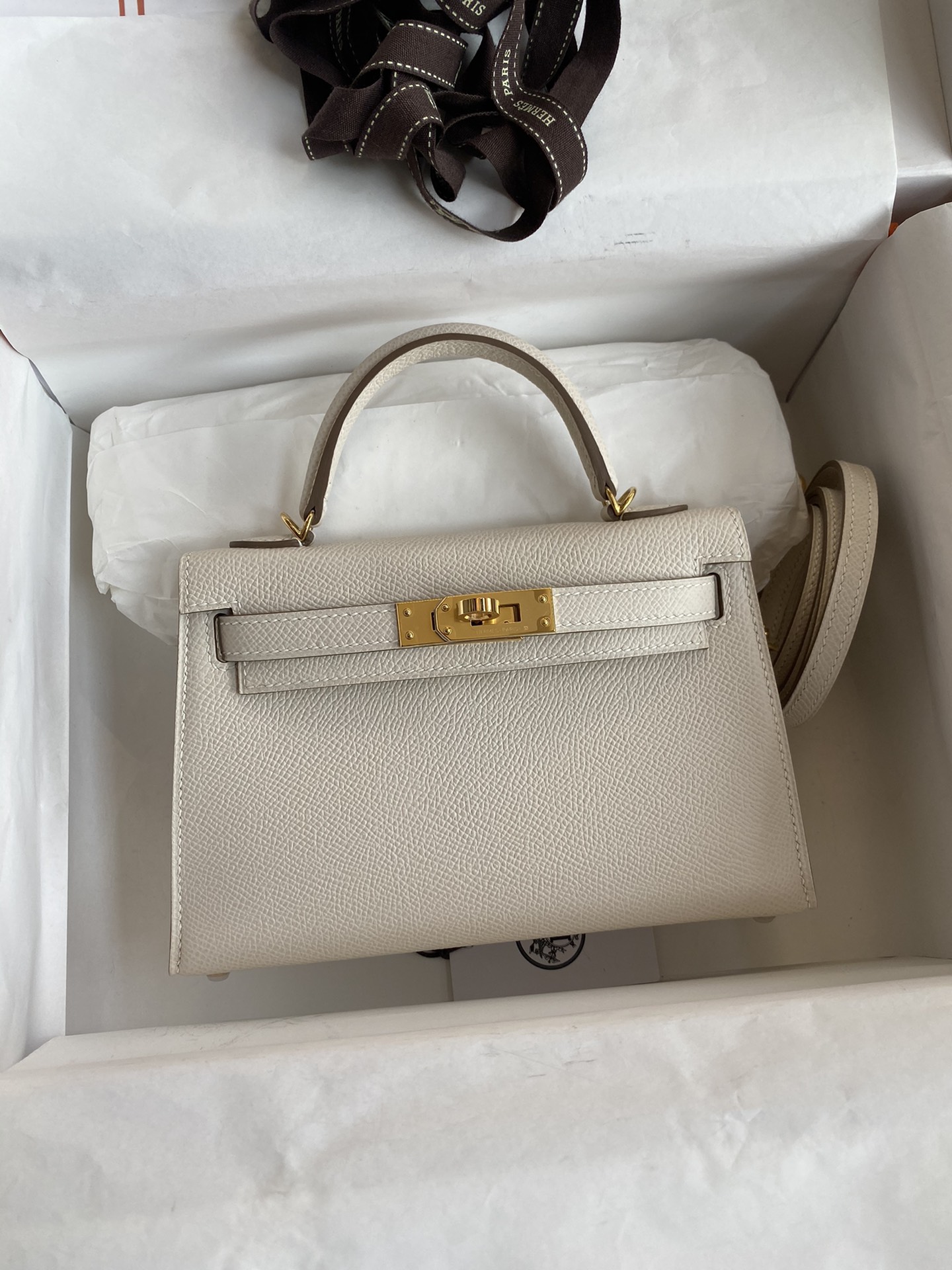 Hermes Kelly Mini II Bag 19CM In White Epsom Leather